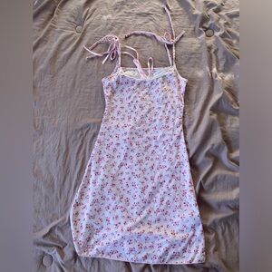 Pink floral shein dress with ties and lace detailing